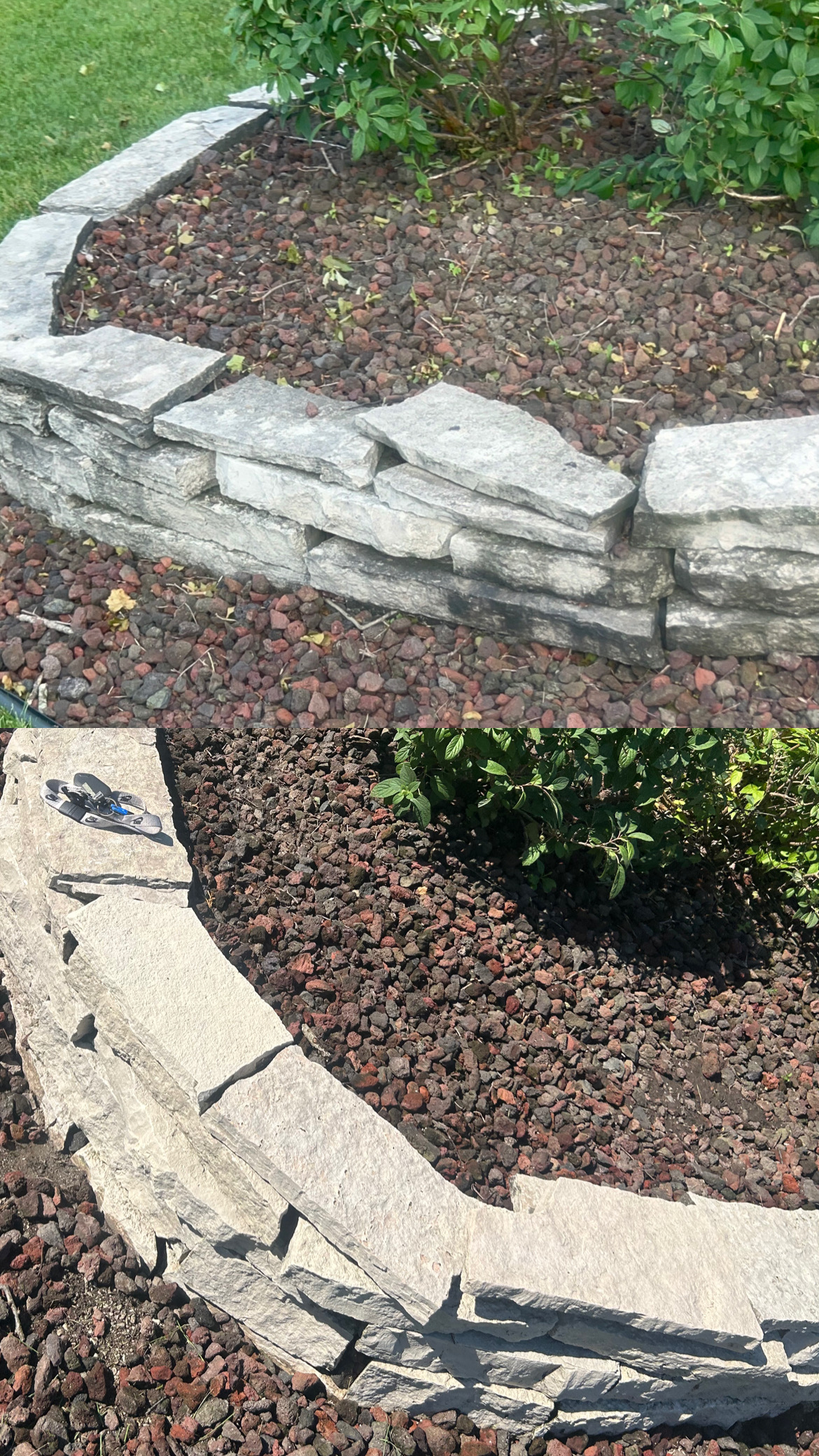 Landscaping rocks and retaining wall before and after cleaning