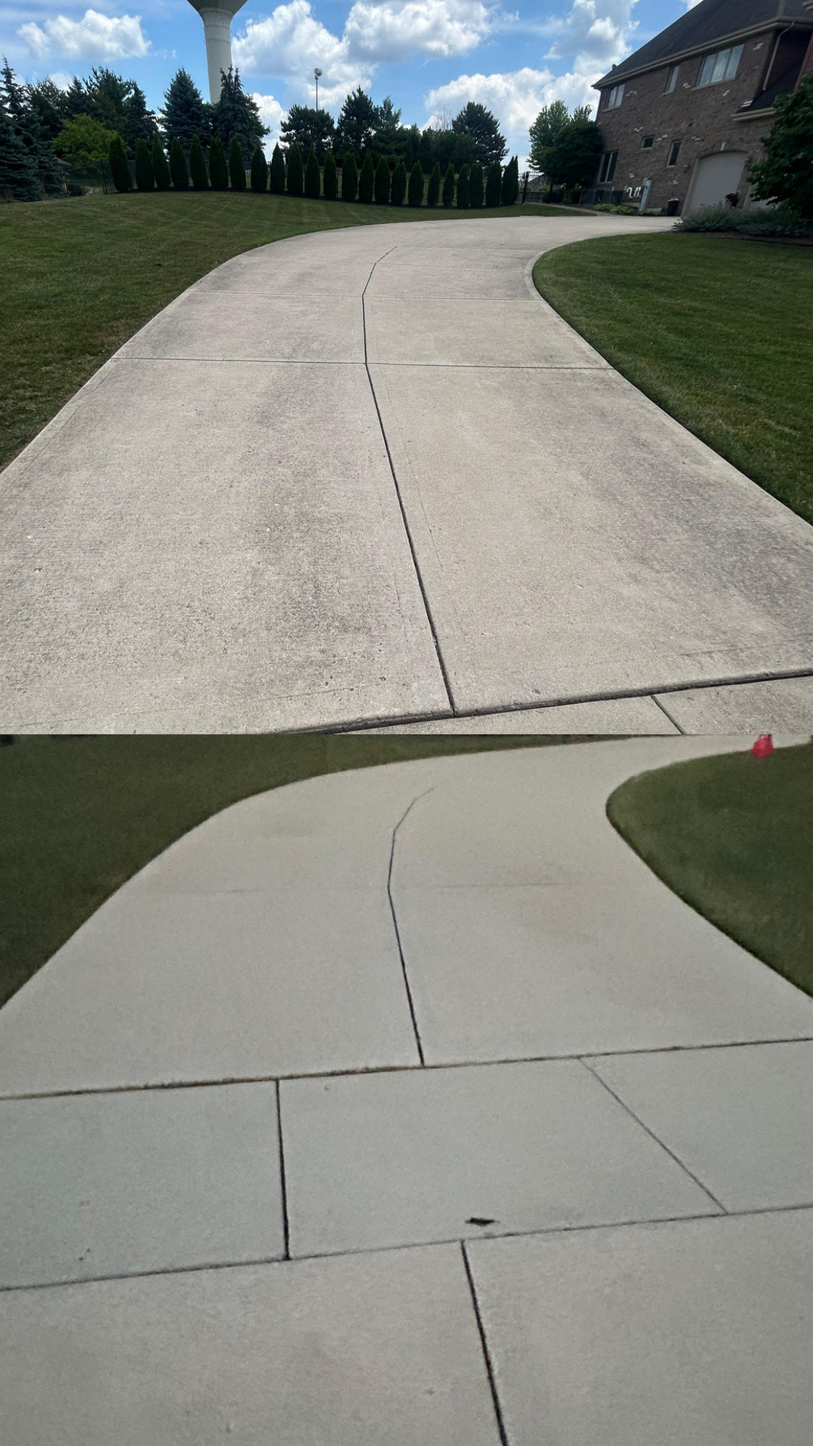 Extra large curved driveway before and after pressure washing